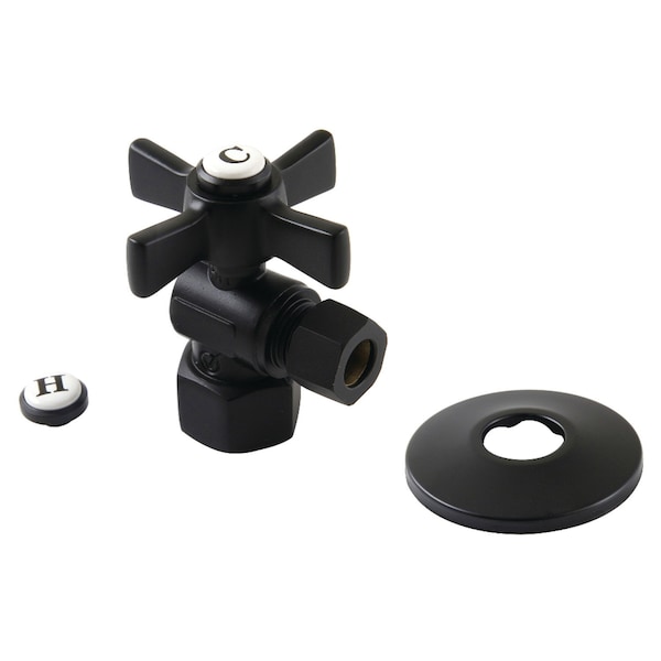12Inch FIP x 38Inch OD Comp QuarterTurn Angle Stop Valve with Flange, Matte Black